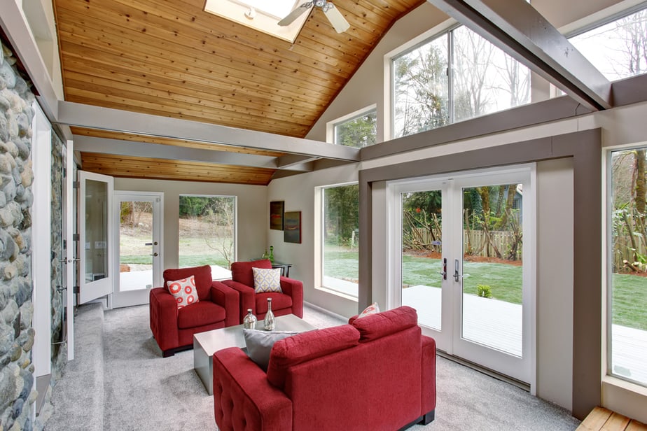 Bulky, Red Couch Set in Open Space Living Room