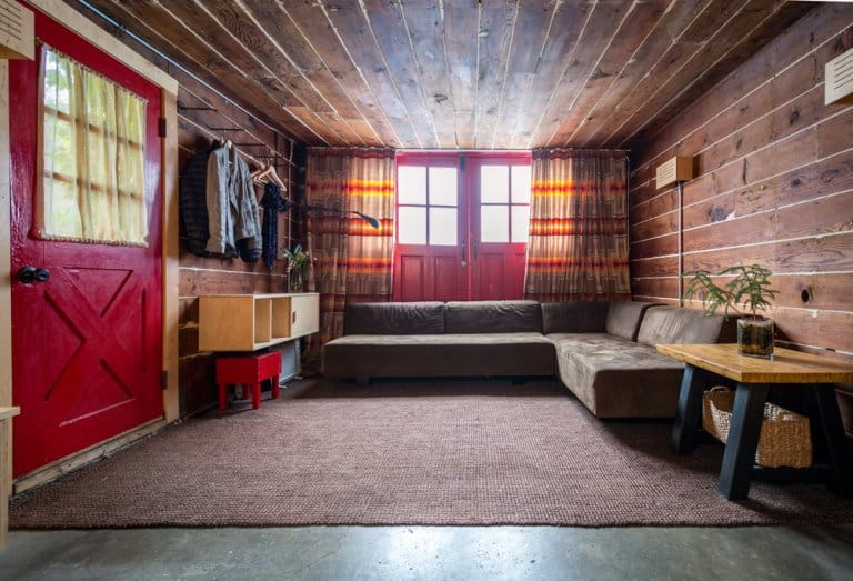 Rustic Living Room In A Bright Cabin. Interior Design 768x523 