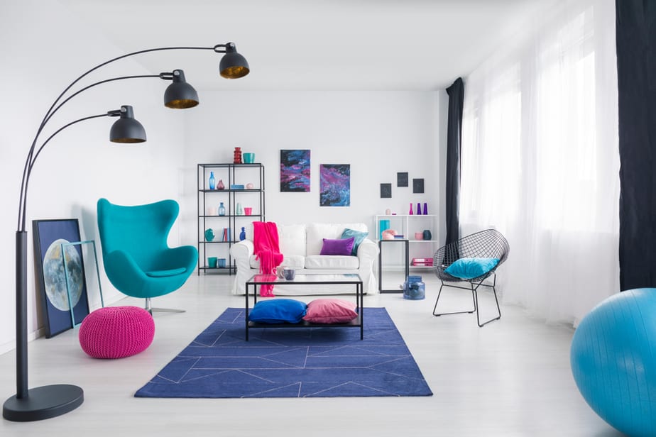 Trendy, Bright Blue Couch in Creative Space