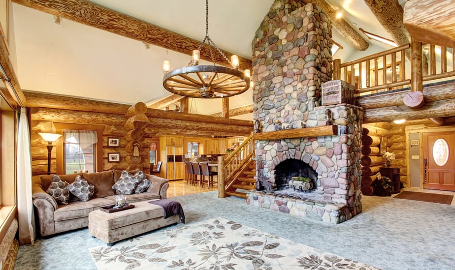 Living Room with Stony Fireplace