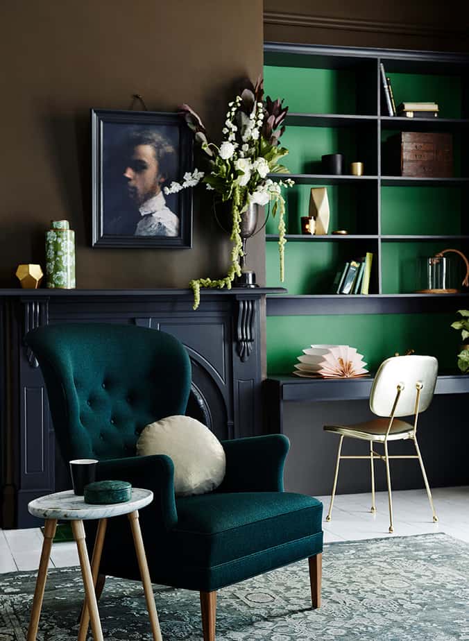 Teal Living Room with Wing Back Chair