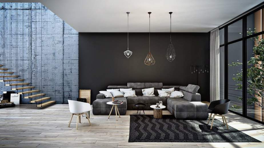 Industrial Accent Wall in Modern Living Space
