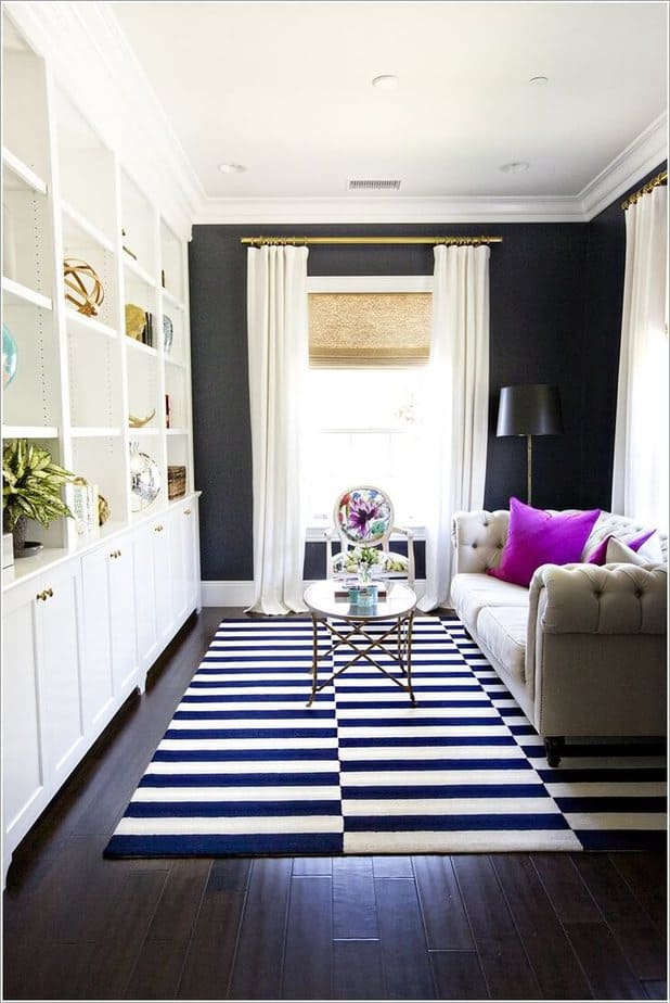 Fashionable Long Black and White Living Room 