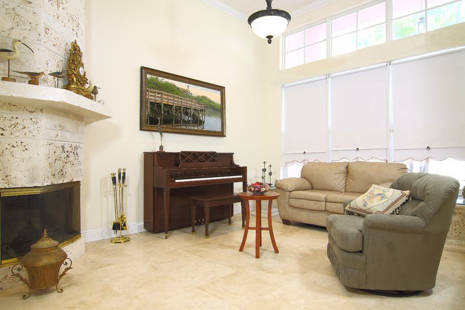 Beige Tile in Country-Inspired Living Room