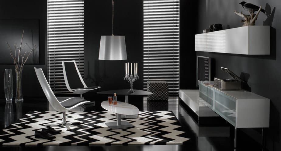 Black Living Room with Innovative Accent Chair