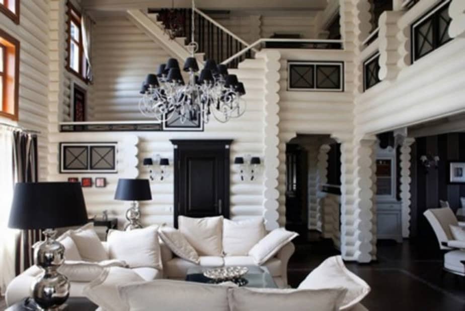 Grand Black and White Living Room