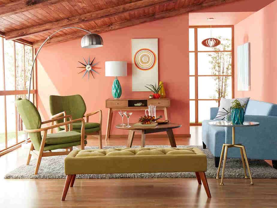 Colorful Living Room with Mid Century Furnishings