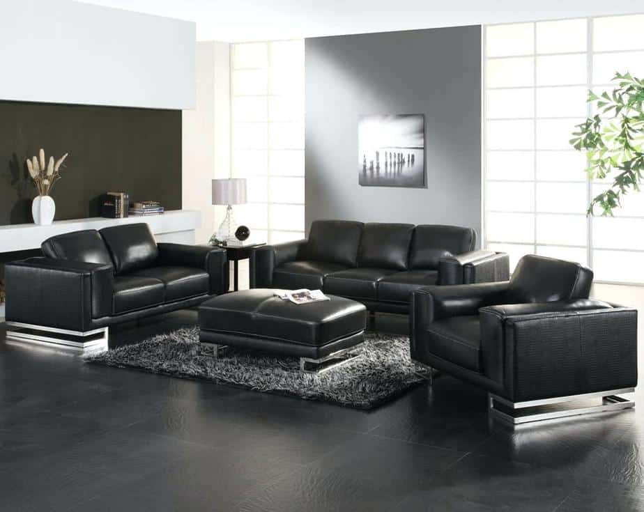 Pick Black Leather Sofa Set 