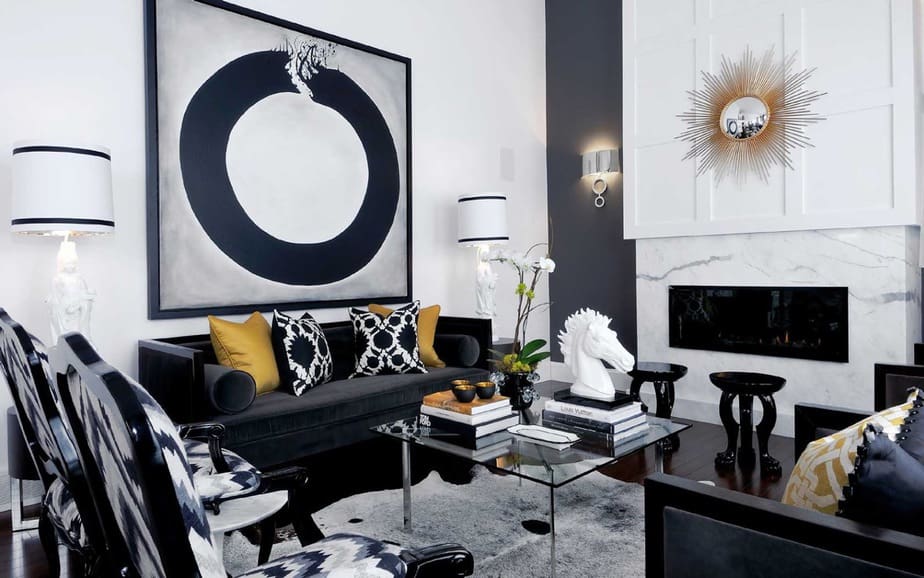 Long, Black Couch with Bolsters