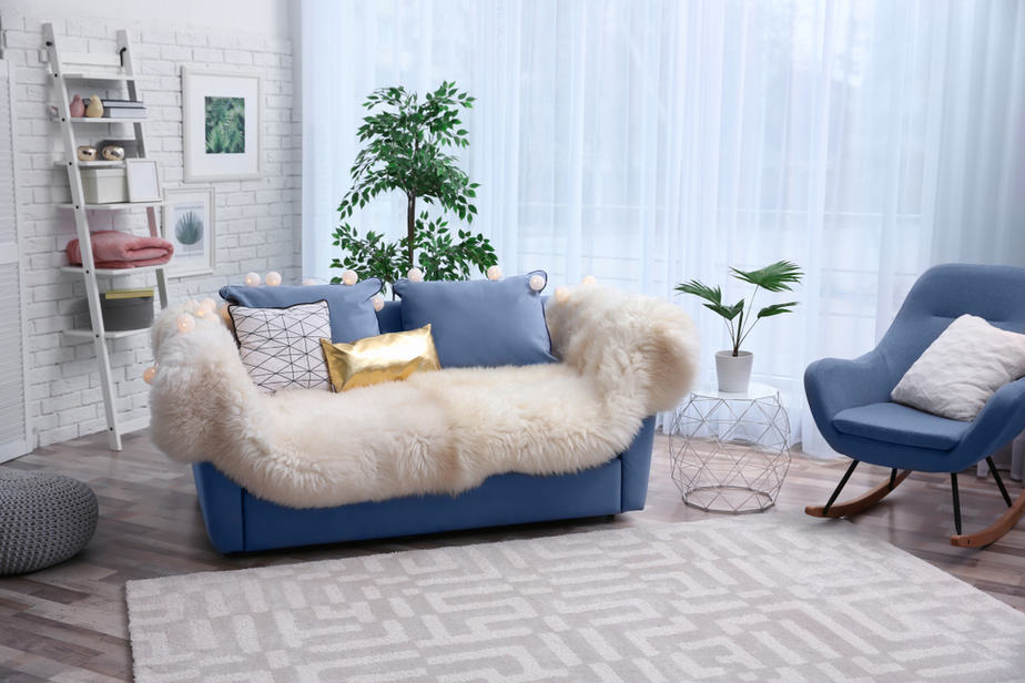 Soft Blue Couch with Furry Fabrics in Mini Area
