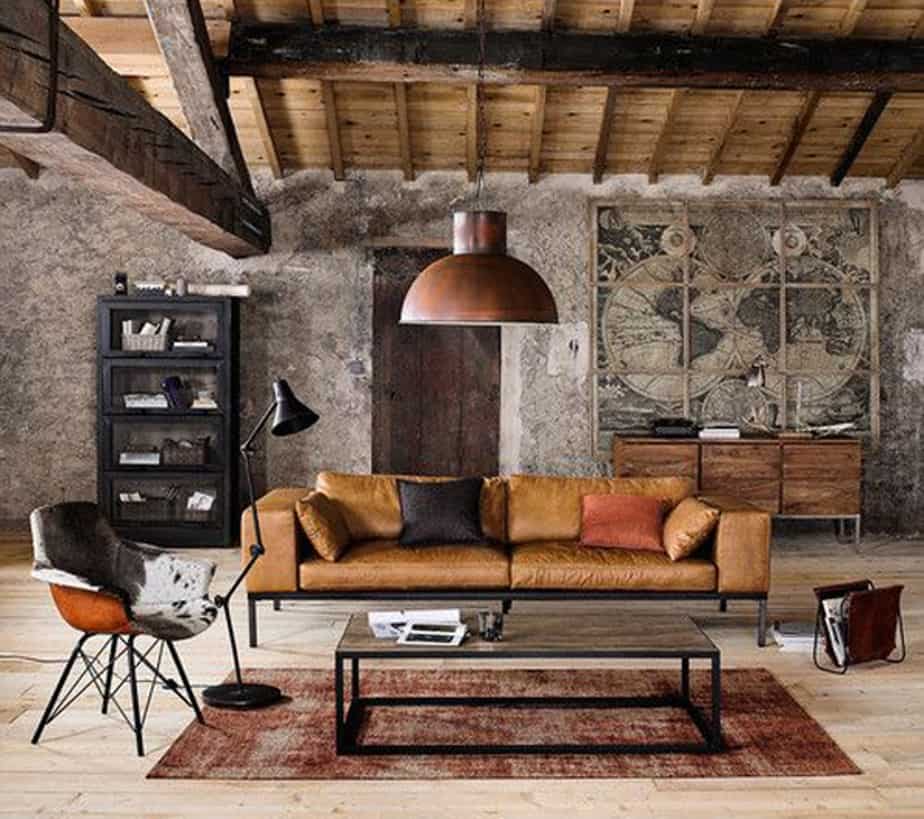 Industrial Living Room with Wooden Materials.Source: 2minuteswith.com