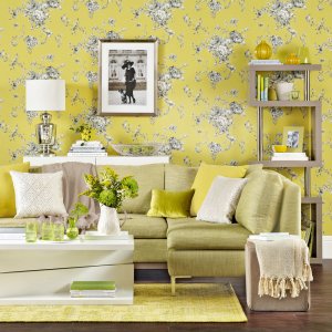 Yellow Modelled Wallpaper Living Room 300x300 