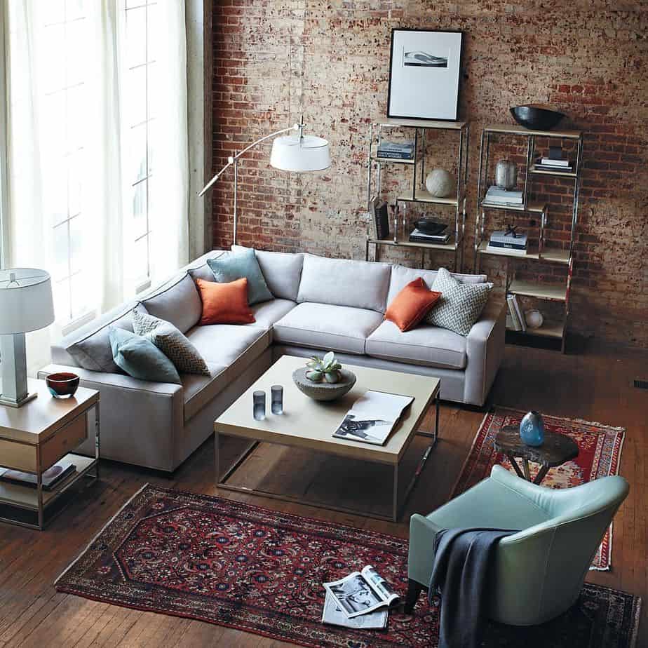 Exposed Red Bricks in Relieved Living Room