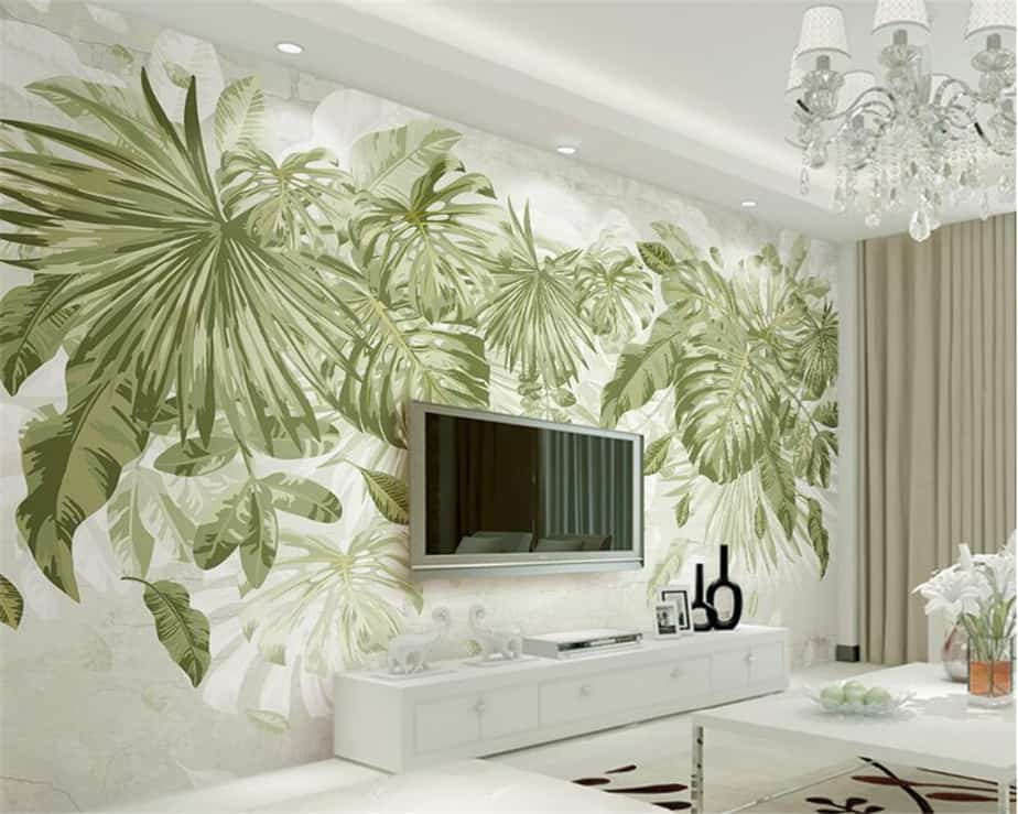 Leaves-Inspired Wallpaper for Living Room.