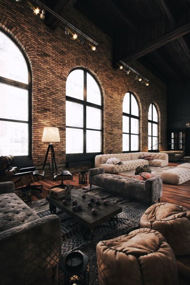 Industrial Living Room with High Factory Ceiling. Source: livingroomideas.eu
