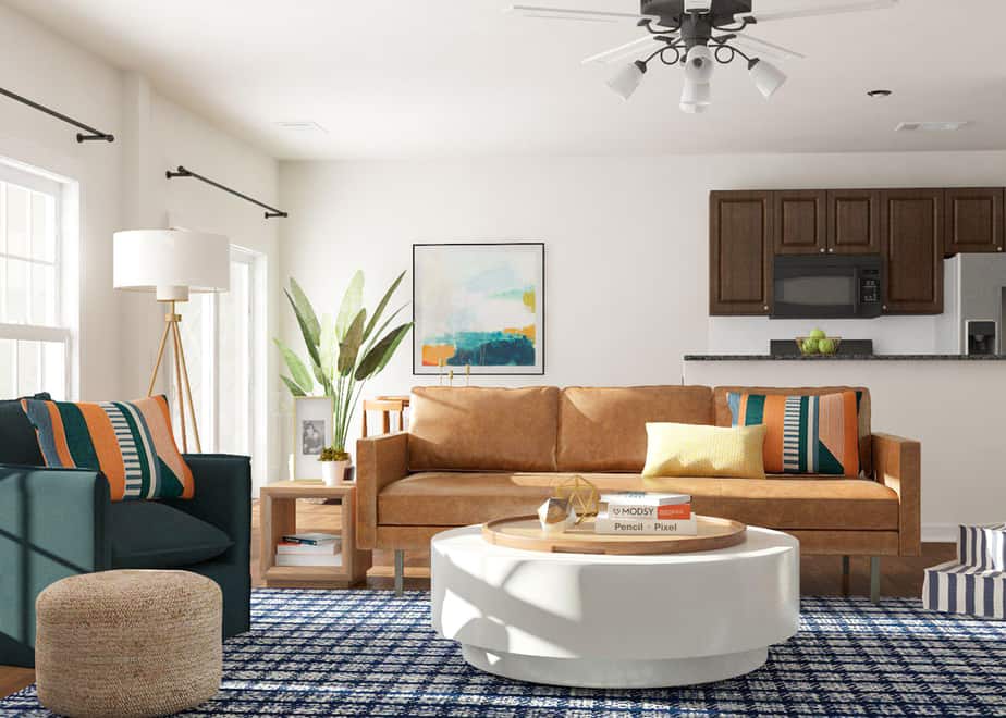 Living Room with Rounded Furnishings. Source: Modsy Blog