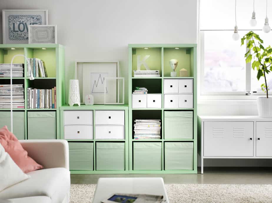 Living Room with Mint Green Storage. Source: homedit.com