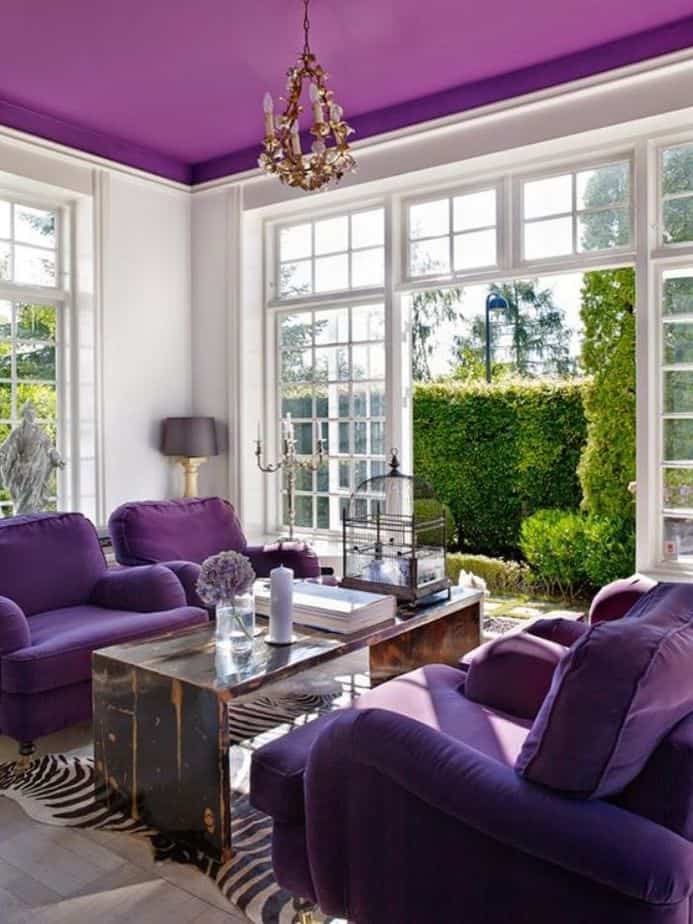 Living Room with Purple Ceiling. Source: Pinterest