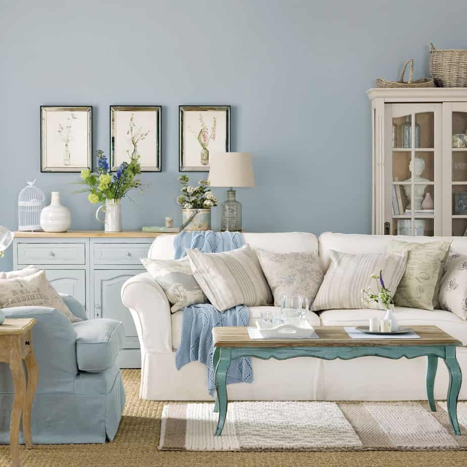 Shabby Chic Living Room with Blue Touches. Source: idealhome.co.uk