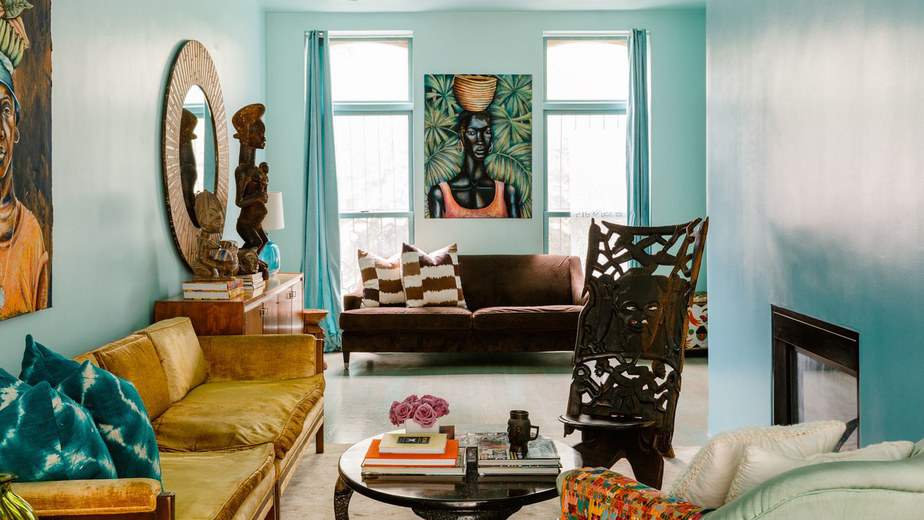 Aesthetic Brown and Turquoise Living Room