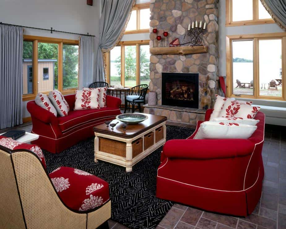 Fireplace with Stone Backdrop in A Cottage