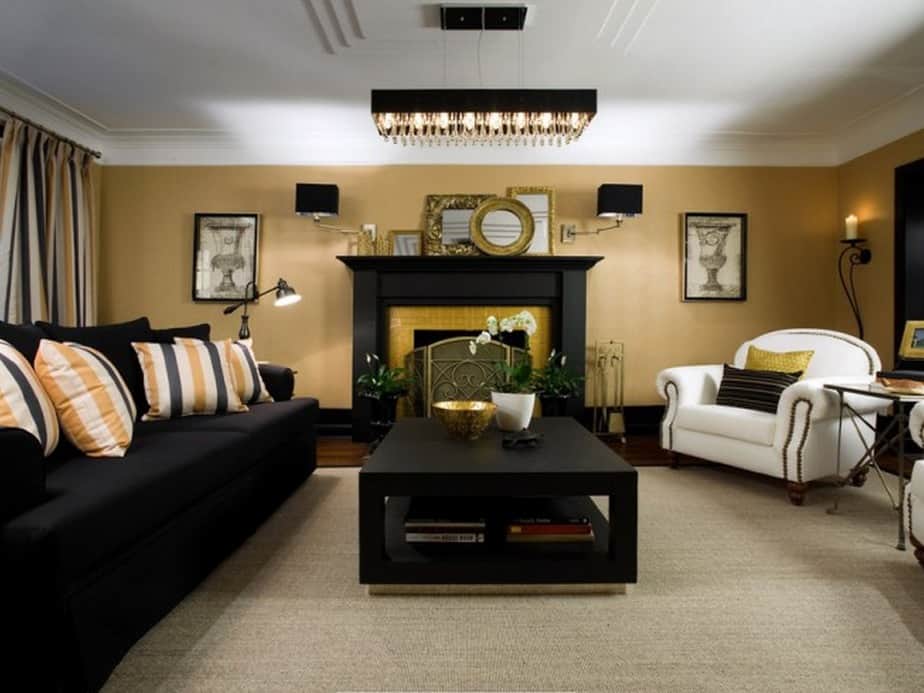 Comfortable Black and Gold Living Room