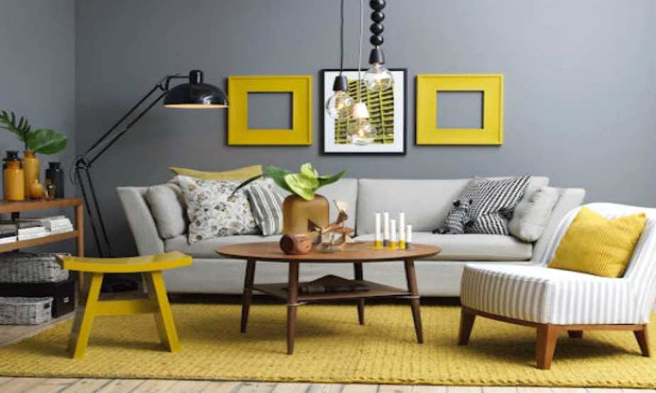 Cute Grey and Yellow Living Room