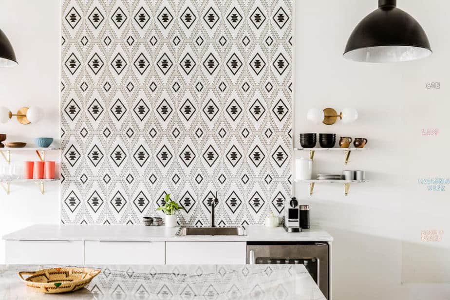 Diamond-Like Black and White Tile Kitchen Backsplash