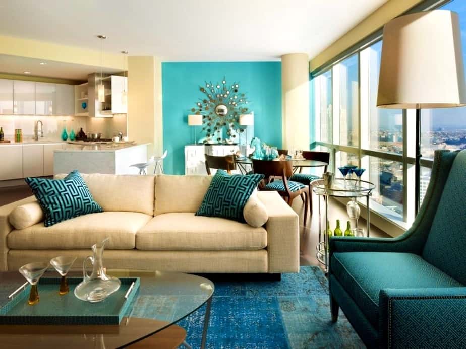 Enjoyable Brown and Turquoise Living Room