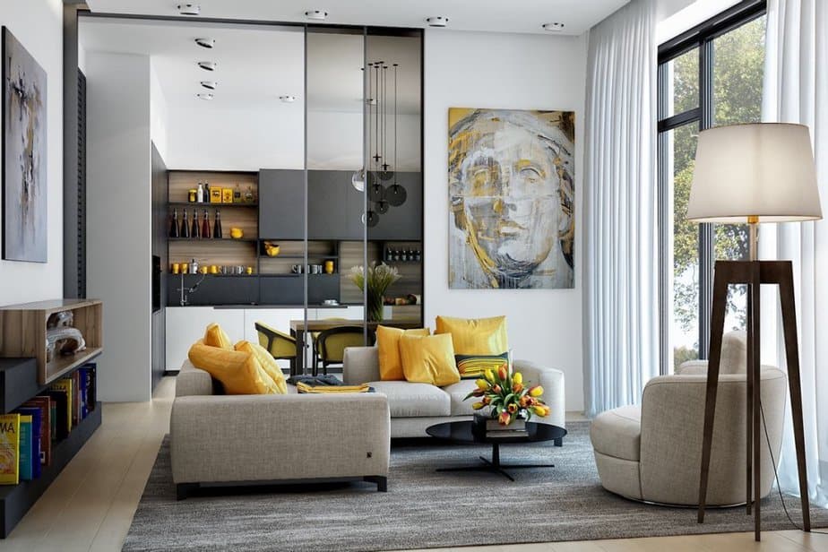 Free Grey And Yellow Living Room 1024x683 