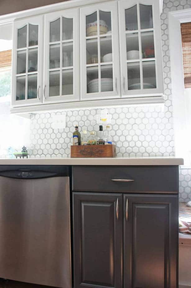 Hexagonal Glass Tile Kitchen Backsplash 