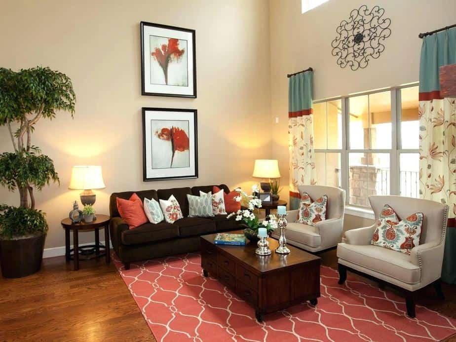 Likable Red and Brown Living Room