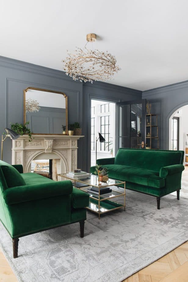 Old-Fashioned Grey and Green Living Room