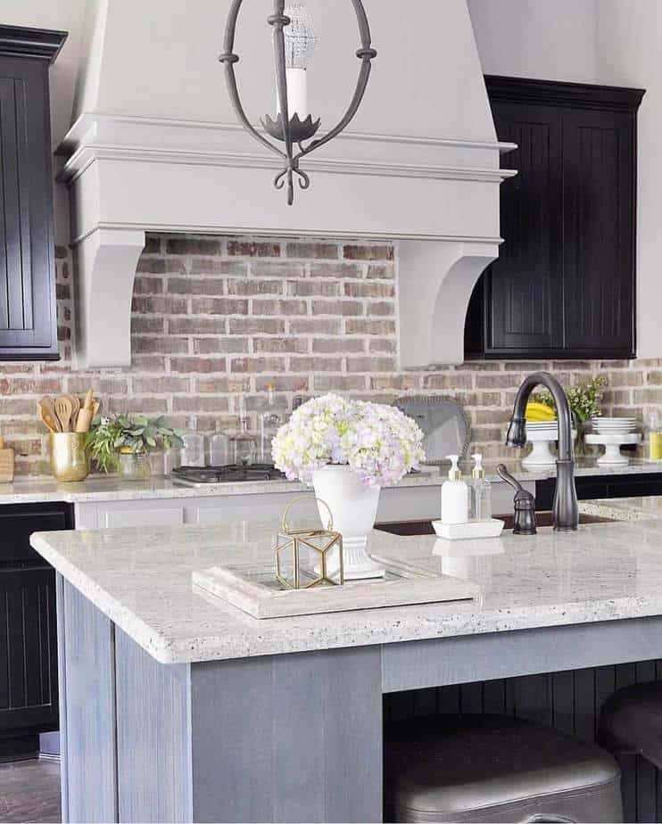 Painted Brick Country Kitchen Backsplash