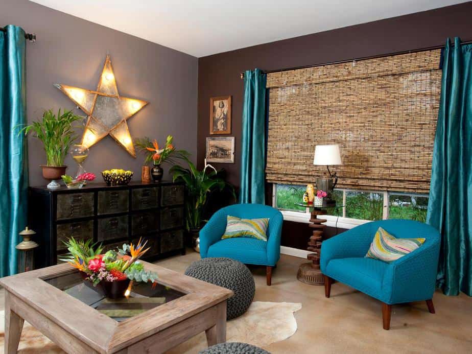 Resourceful Teal and Brown Living Room