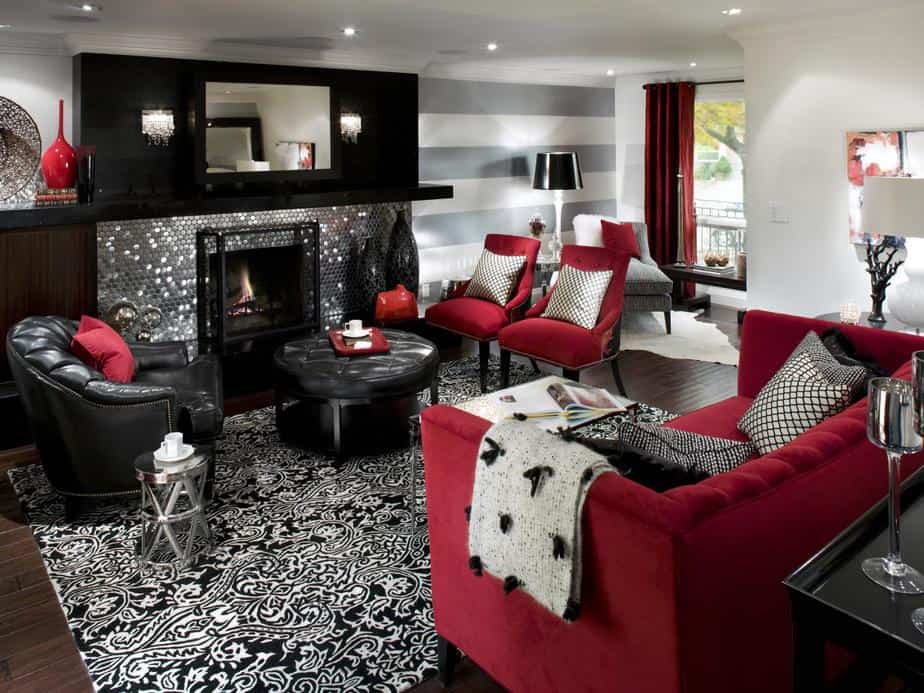Riveting Red and Black Living Room