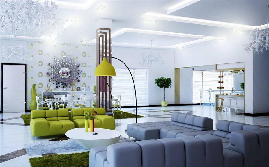 Super Fantastic Grey and Green Modern Living Room