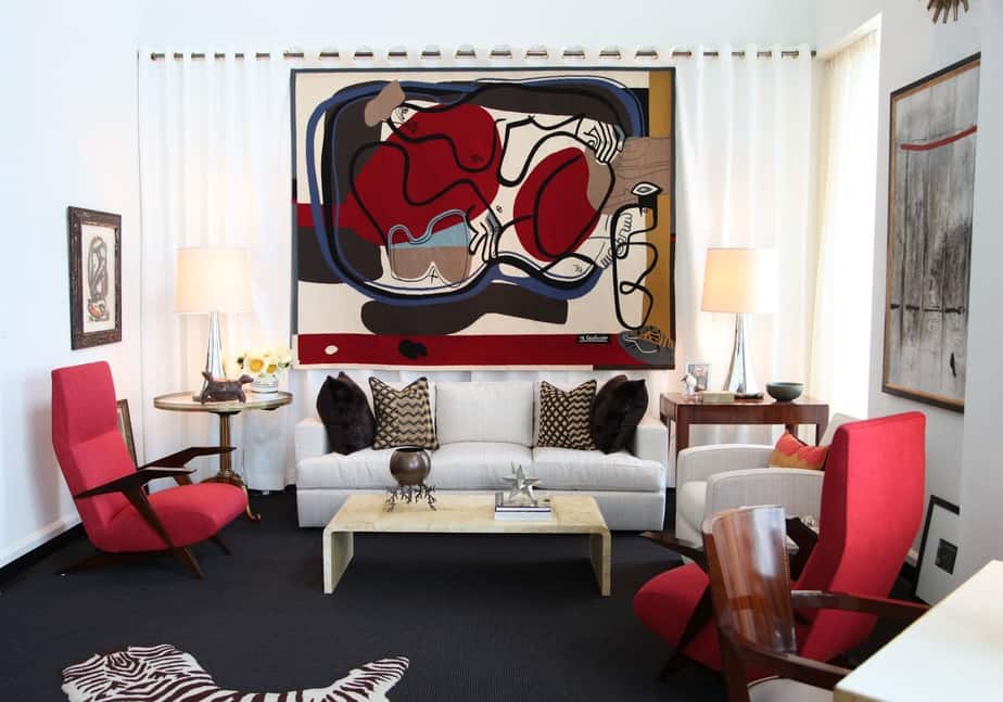 Tasteful Red and Black Living Room