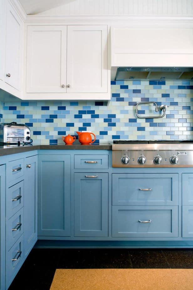 Trendy Blue Kitchen Backsplash