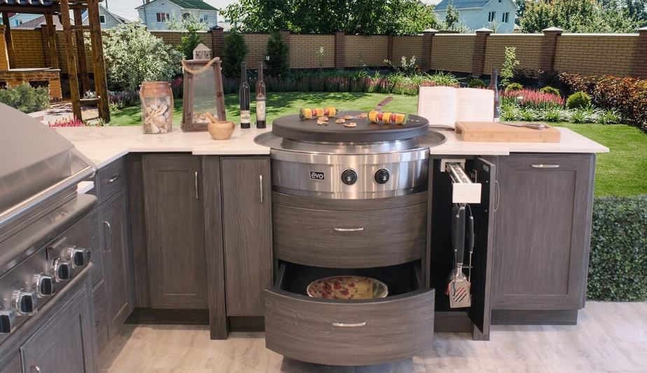 Outdoor Kitchen with Gray Cabinet