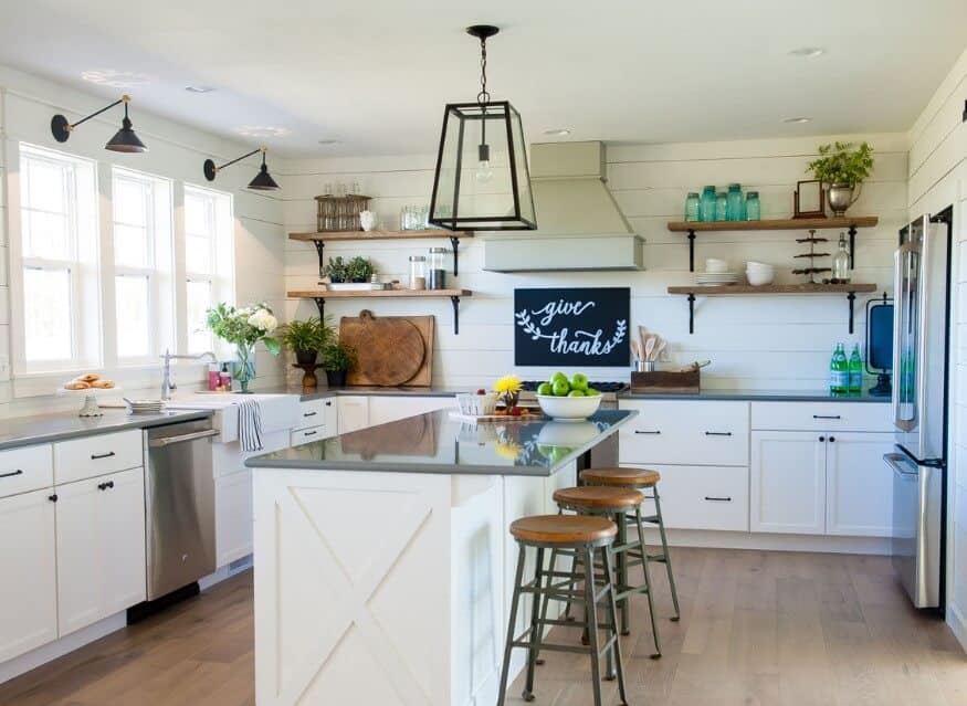 Clean White Farmhouse Kitchen with Open Shelving