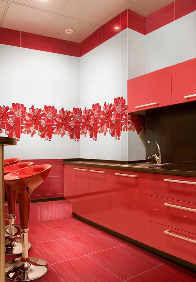 Floral Red Kitchen