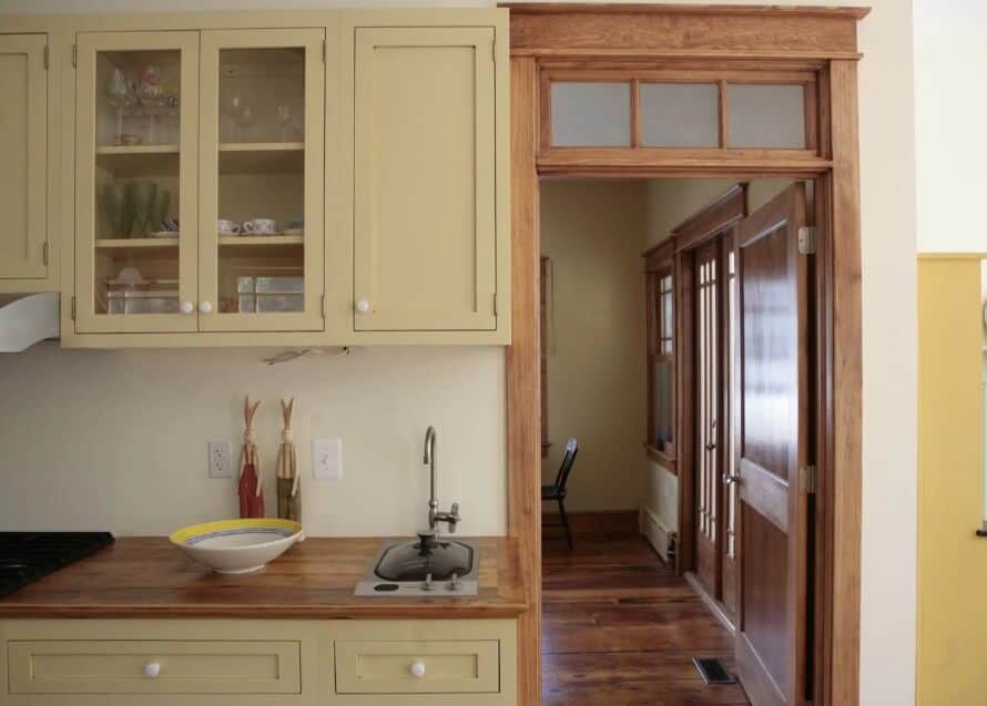 Unfinished Kitchen Cabinet with Arc Shelving