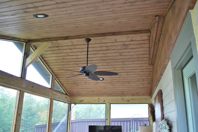 Farmhouse Porch Ceiling Ideas with mounted lamps