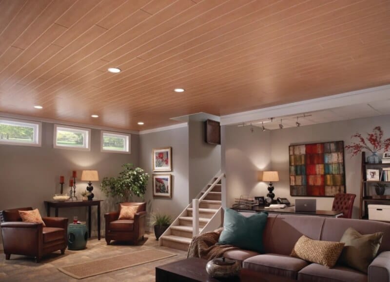 Wood Ceiling Ideas for Basement with light shades