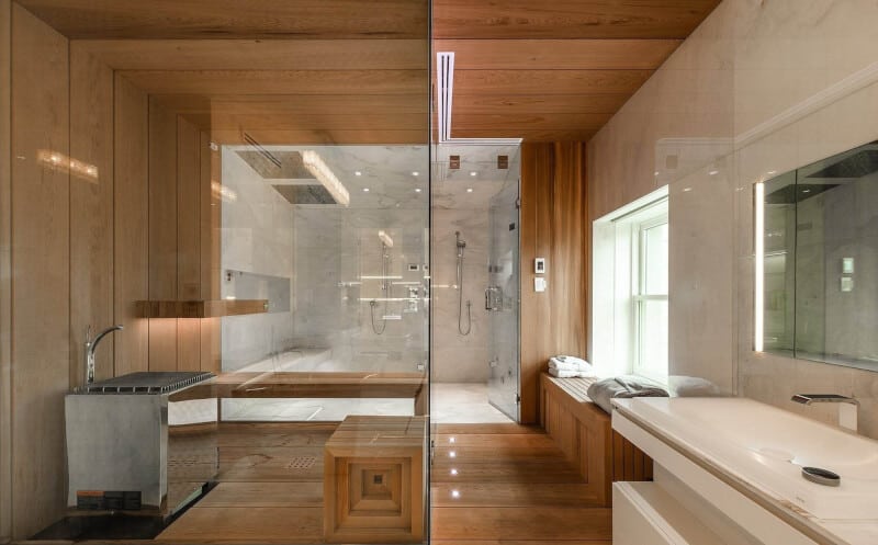 Wood Ceiling Ideas for Bathroom with light color