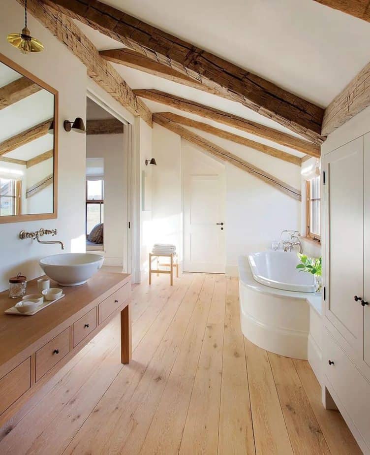 Wood Ceiling Ideas for Bathroom with wooden planks
