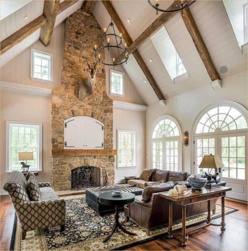 Fireplace with Vaulted Ceiling Ideas with mirror