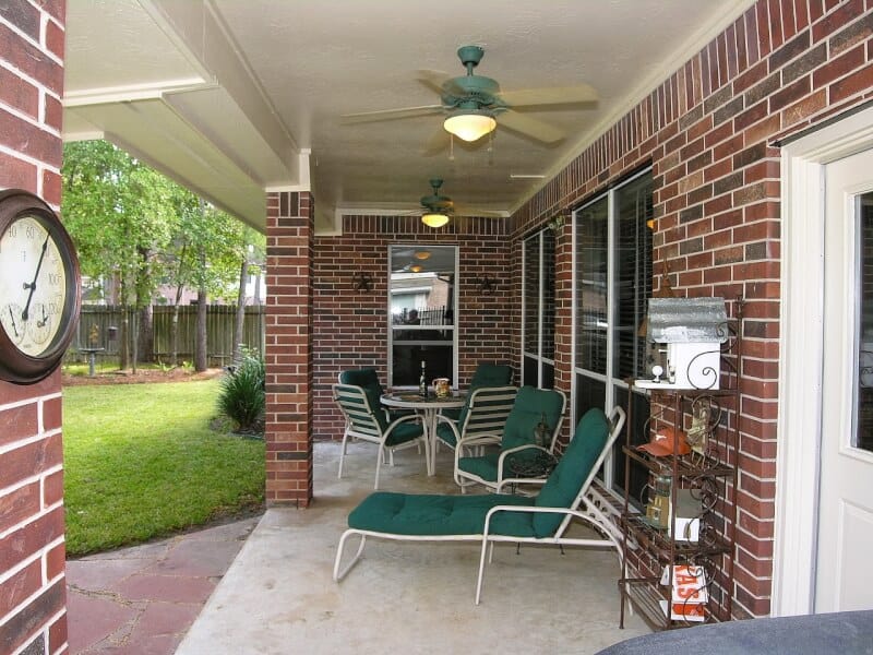 Outdoor Porch Ceiling Ideas with brick wall
