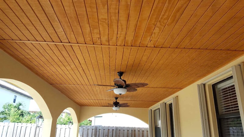 Outdoor Wood Ceiling Ideas with pendant lamp